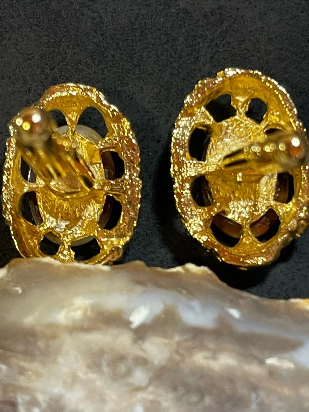 Pristine Vintage Condition/ Plated Gold-Tone Nugget Style Cabochon Cufflinks